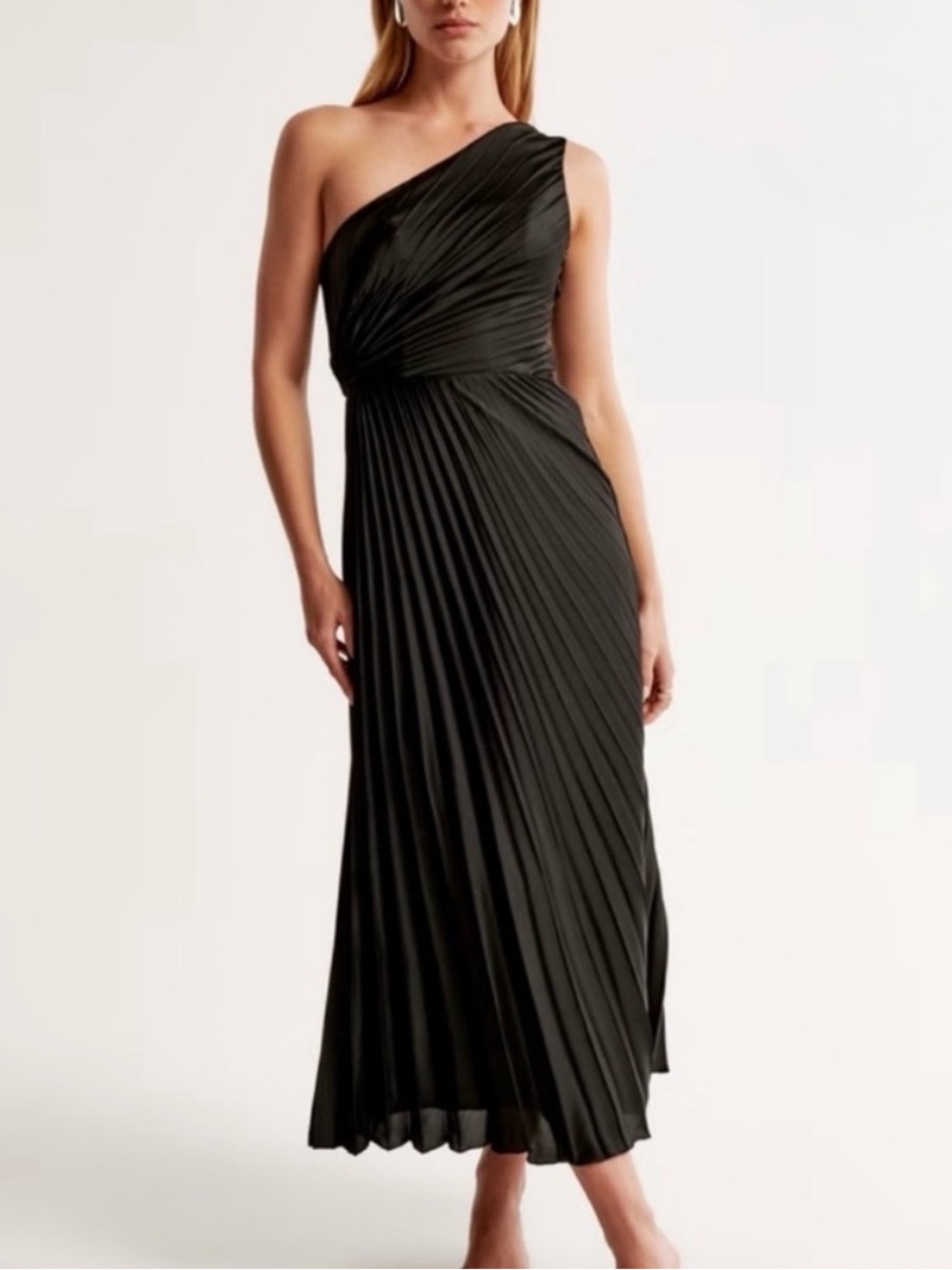 Sz XS Abercrombie & Fitch One-Shoulder “Giselle” Black Pleated Dress